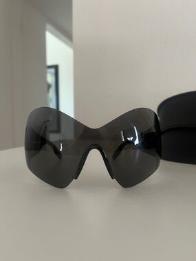 Balenciaga Black Wraparound Shield Sunglasses
